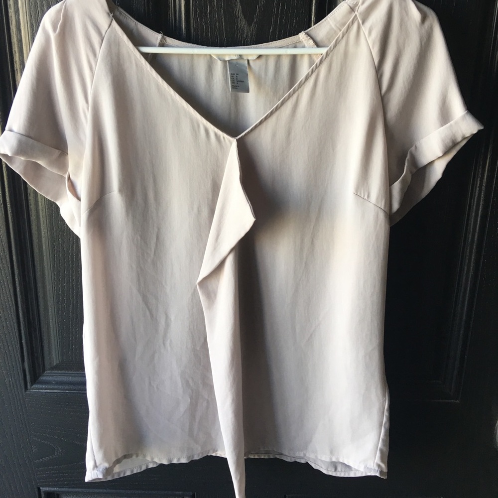 H&M Sheer Taupe V-Neck Blouse